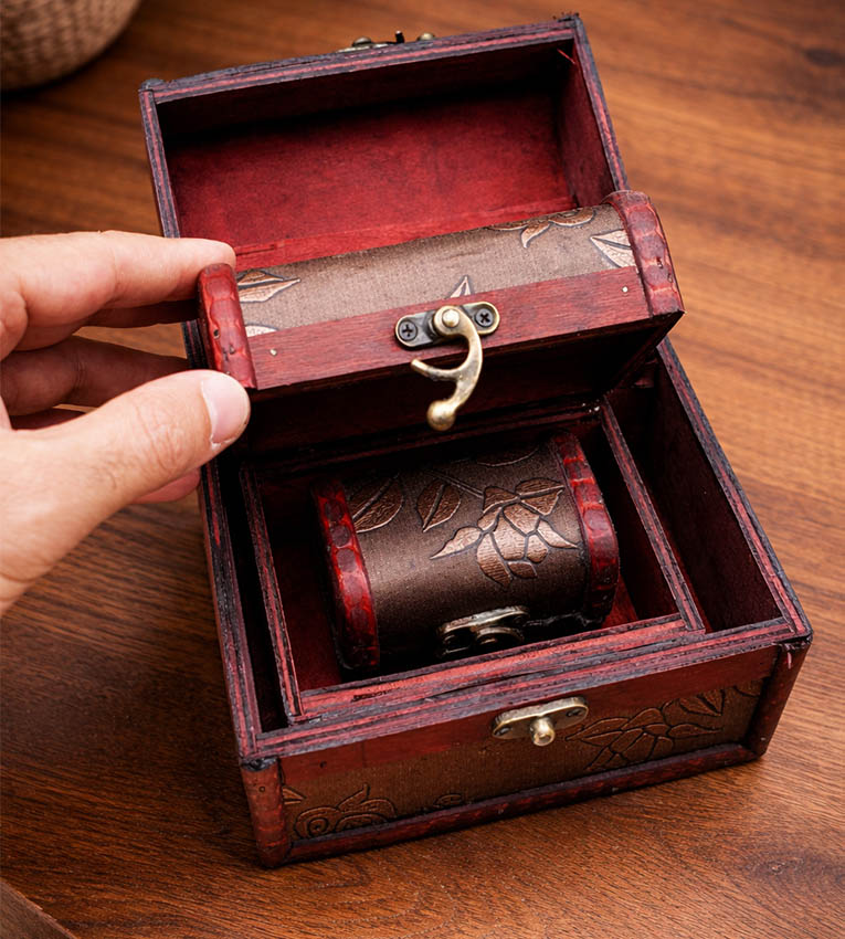 3'lü Ahşap Deri Sandık Kutusu